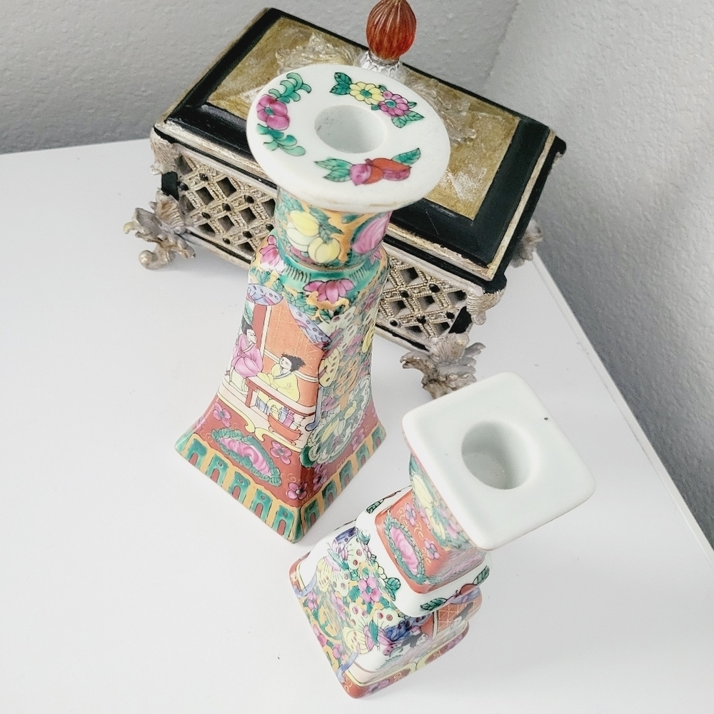 Vintage Yin Lin Art & Treasure of China set 2 candle holders.Asian/Multicolored - Picture 3 of 9